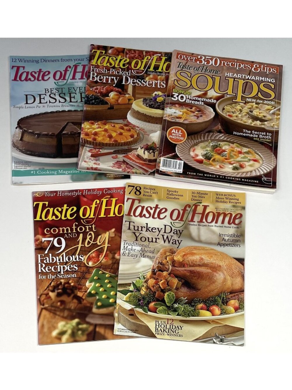 2007/2008 Taste of Home Magazine Lot of 5 Recipes Desserts Soups Thanksgiving